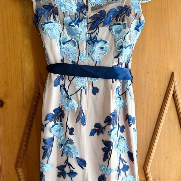NWT Adrianna Papell Blue Floral Embroidered Sheath Dress (Size 4) - Picture 4 of 6
